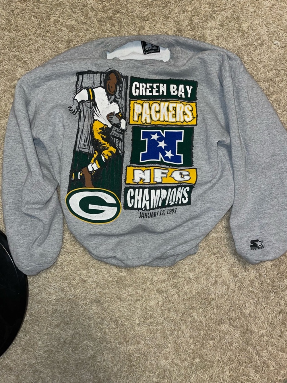 STARTER Green Bay Packers Gray Crewneck Sweatshirt - Green, Yellow, White